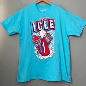 Savvy ICEE Unisex Size Large Polar Bear Frozen Slushy Crew Neck Blue Tee Shirt